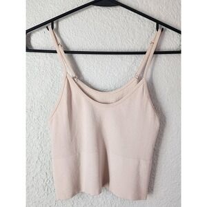 Anthropologie Ribbed Seamless Camisole Crop Top S M Light Pink Adjustable Straps